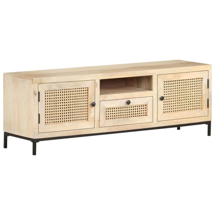 vidaXL Comodă TV, 120x30x40 cm, lemn masiv mango &amp; trestie naturală