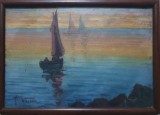 Tablou Henri Visconte - Marină, Pictură Rom&acirc;nească cu Geam, 36x25 cm, ART