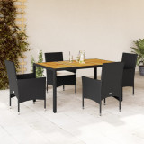 Set mobilier gradina perne 5 piese negru poliratan lemn acacia