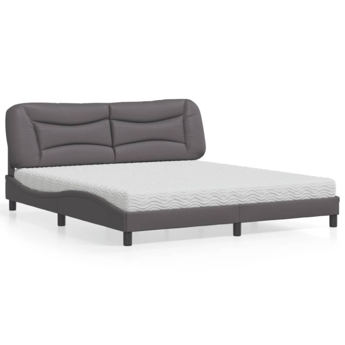 vidaXL Pat cu saltea, Hvar, gri, 180x200 cm, piele ecologică 3208741