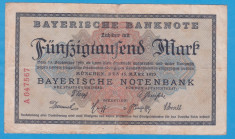 (1) BANCNOTA GERMANIA - 50.000 MARK 1923 (15 MARTIE), BAYERISCHE BANKNOTE foto
