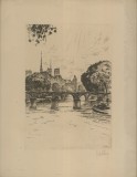 Andor Szekely de Doba &bdquo;Gravura cu Podul Artelor si Notre-Dame de Paris&rdquo;
