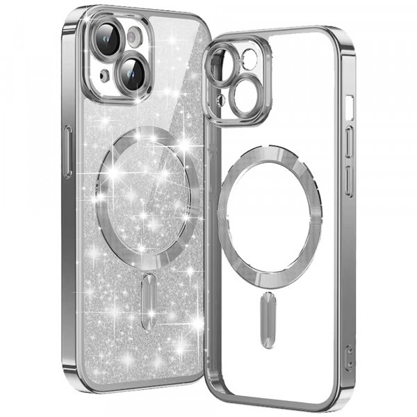 Husa MagSafe pentru Apple iPhone 15 Plus, Techsuit, Luxury Glitter, Argintie