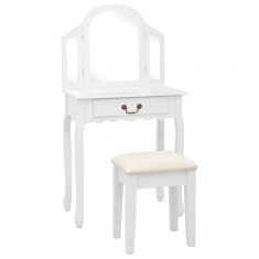 vidaXL Masă toaletă cu taburet, alb, 65x36x128 cm, lemn paulownia, MDF