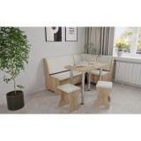Coltar Bucatarie Tunis Stejar Aur+Fildes, Masa + 2 Tabureti, Set Complet, MP