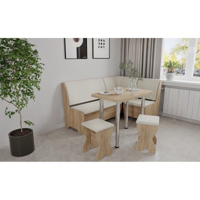 Set coltar bucatarie Tunis ,cu masa si 2 tabureti Stejar Aur+Fildes foto