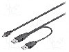 Cablu USB A mufa x2, USB B mini mufa, USB 2.0, lungime 600mm, negru, Goobay - 93587