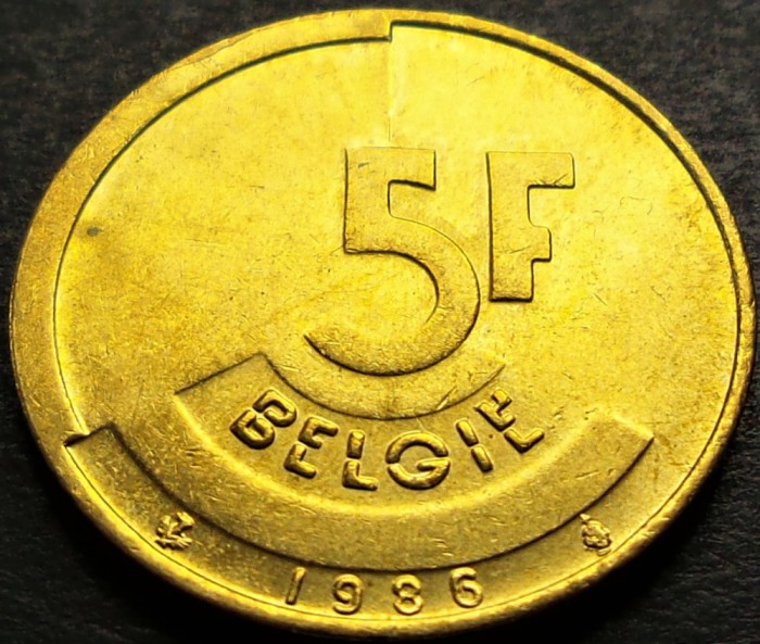 Moneda 5 FRANCI - BELGIA, anul 1986 * cod 1324 = Text BELGIE