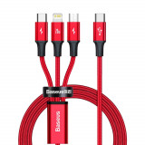 Baseus Rapid 3in1 USB Tip C - USB Tip C / Lightning / Cablu Micro USB 20 W 1,5 M Roșu (CAMLT-SC09)