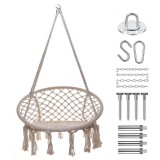 Leagan Tip Scaun Rotund Suspendat Pentru Casa Sau Gradina, Cu Franjuri, Capacitate 150kg, alb