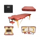 Masa de masaj pliabila portabila 2 zone, cadru lemn, spuma 5cm, inaltime 55-76cm, piele ecologica rosu burgundy 60x213cm THOR