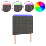 Cumpara ieftin Tablie de pat cu LED, gri inchis, 90x5x118/128 cm, catifea
