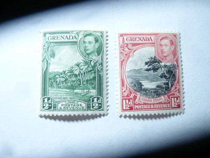 2 Timbre Grenada colonie britanica 1937 Rege George VI , motive locale