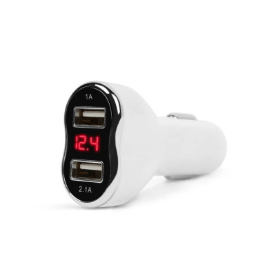 MNC - Adaptor de incarcare cu conectare la bricheta auto - 2 x USB, cu voltmetru si ampermetru - alb foto