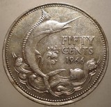 J.262 BAHAMAS COMMONWEALTH BAHAMA ISLAND ELIZABEYH II 50 CENTS 1966 ARGINT