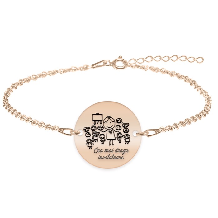 Teacher - Bratara personalizata educatoare invatatoare din argint 925 placat cu aur roz