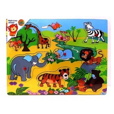 Puzzle lemn - Animale din safari, 9 piese foto