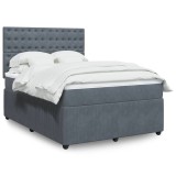 Gossi pat box spring cu saltea, gri inchis, 160x200 cm, catifea