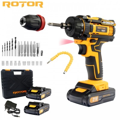 Trusa autofiletanta pe acumulator 21V ROTOR RCD21 + biti, 1350 RPM, Brushless foto