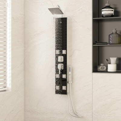 vidaXL Unitate panou de duș, negru, 18x45,5x130 cm, sticlă foto