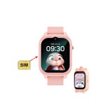 Ceas Smartwatch pentru Copii 4G, Cartela SIM, Localizare GPS, Camera, Apel Vocal-Video, Monitorizare Spion, Buton SOS, GITECH&reg; K10, Husa cu Snur, Roz