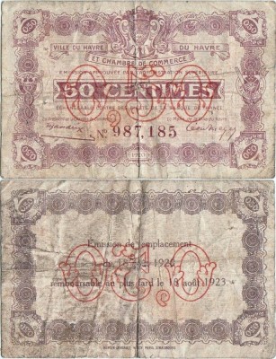 1920, 50 centimes (Pirot: 68/26) - Franța (Havre)! foto