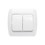 Intrerupator dublu incastrat Makel, alb, 10A, 250V, montaj sub tencuiala