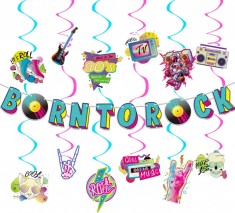 Set de 25 decoratiuni stil rock din anii &#039;90 NUWIQ, hartie/PVC, multicolor, 70 cm