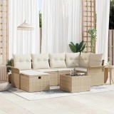 VidaXL Set de canapele pentru grădină cu pernă 7 pcs Bej Rattan poli 3360222