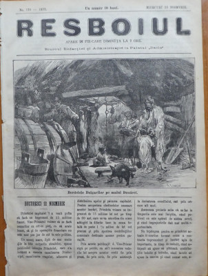 Ziarul Resboiul, nr. 124, 1877, 2 gravuri, bordeiele bulgarilor si Gen. Krudner foto