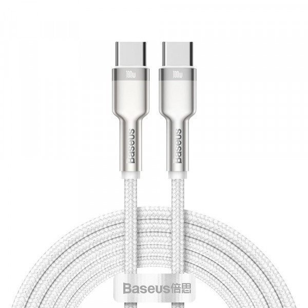Cablu Date si Incarcare USB-C - USB-C Baseus Cafule, 100W, 2m, Alb CATJK-D02