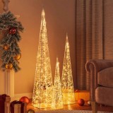 Cumpara ieftin Set conuri decorative cu LED-uri, alb cald, 60/90/120 cm, acril