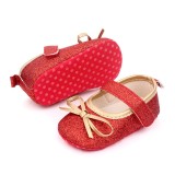Pantofiori bebelusi rosii cu sclipici si fundita aurie (Marime Disponibila: