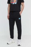 HUGO pantaloni de trening din bumbac culoarea negru, melanj 50447963