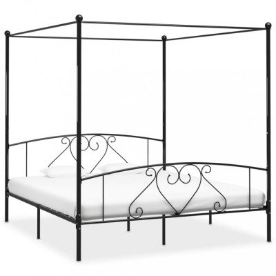 vidaXL Cadru de pat cu baldachin, negru, 180 x 200 cm, metal foto