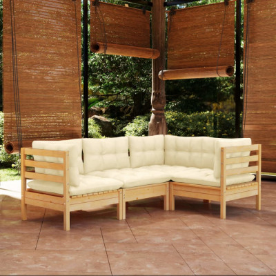 Set mobilier gradina cu perne crem, 4 piese, lemn de pin GartenMobel Dekor foto