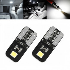 Set 2 Buc Led T10 2 SMD, W5W, Canbus, 12V, Pentru Pozitie, Plafoniere, Portbagaj, Lumina Alb 6000K KRU110