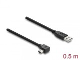 Cablu USB-A 2.0 la mini USB drept/unghi 90 grade T-T 0.5m Negru, Delock 81650