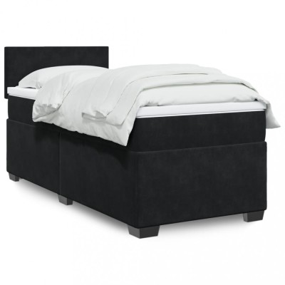 vidaXL Pat box spring cu saltea, negru, 90x200 cm, catifea 3288506 foto