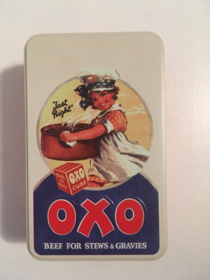 * Cutie de metal cu design vintage OXO Cube, stare foarte buna, 14x9x5.5cm decor foto
