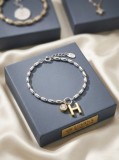 Cumpara ieftin Bratara din Argint 925 cu Initiala H Aurie si Zirconiu , Charm Personalizat si Stil Bicolor