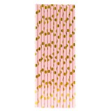 Set 10 paie, flippy, din hartie, 19.5 cm, model cu buline aurii, roz