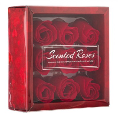 Set Trandafiri Decorativi, 9 Bucăți, Aromă Trandafiri, Roșu, Dimensiune 4.5 cm foto