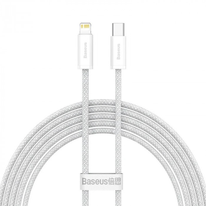 Cablu Alimentare si Date Baseus Dynamic Fast Charging USB Type-C la Lightning Iphone PD 20W braided 2m Alb