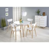 Masa extensibila living si bucatarie HM Ruben, lemn masiv, blat MDF, ovala, 6 persoane, 102-142x102x73 cm, alba