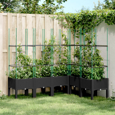 vidaXL Jardinieră de grădină cu spalier, negru, 160x120x142,5 cm, PP foto