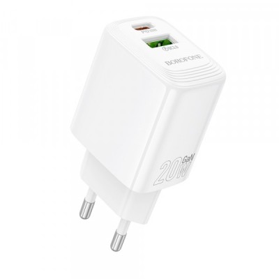 Incarcator Retea Borofone BN27 Fuente, 20W, 3A, 1 x USB-A - 1 x USB-C, Alb foto