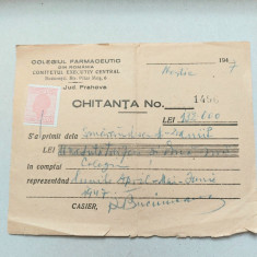 Chitanta veche anul 1947 -Colegiul Farmaceutic din Romania