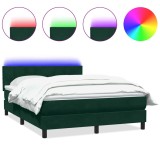 Cumpara ieftin Pat cu arcuri cu saltea si LED, verde inchis, 160x220 cm, catifea