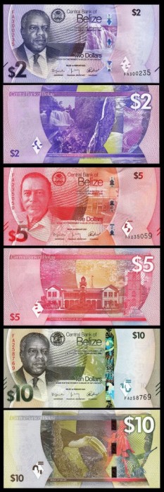 BELIZE █ SET █ 2 + 5 + 10 Dollars █ 2025 █ P-73-75 █ PRIMA SERIE: FA █ UNC █ necirculata